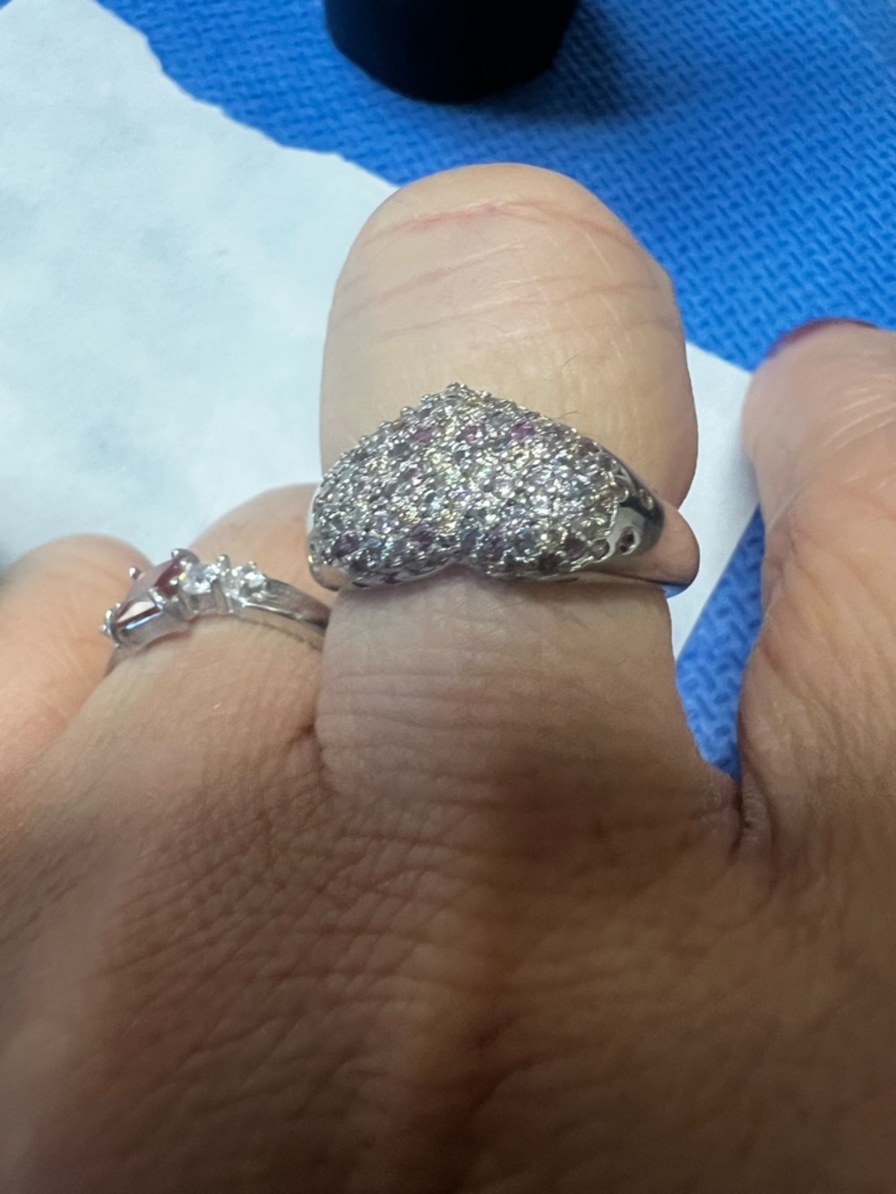 Silver 925 Heart Pavé Ring with Pink and White Stones size 8